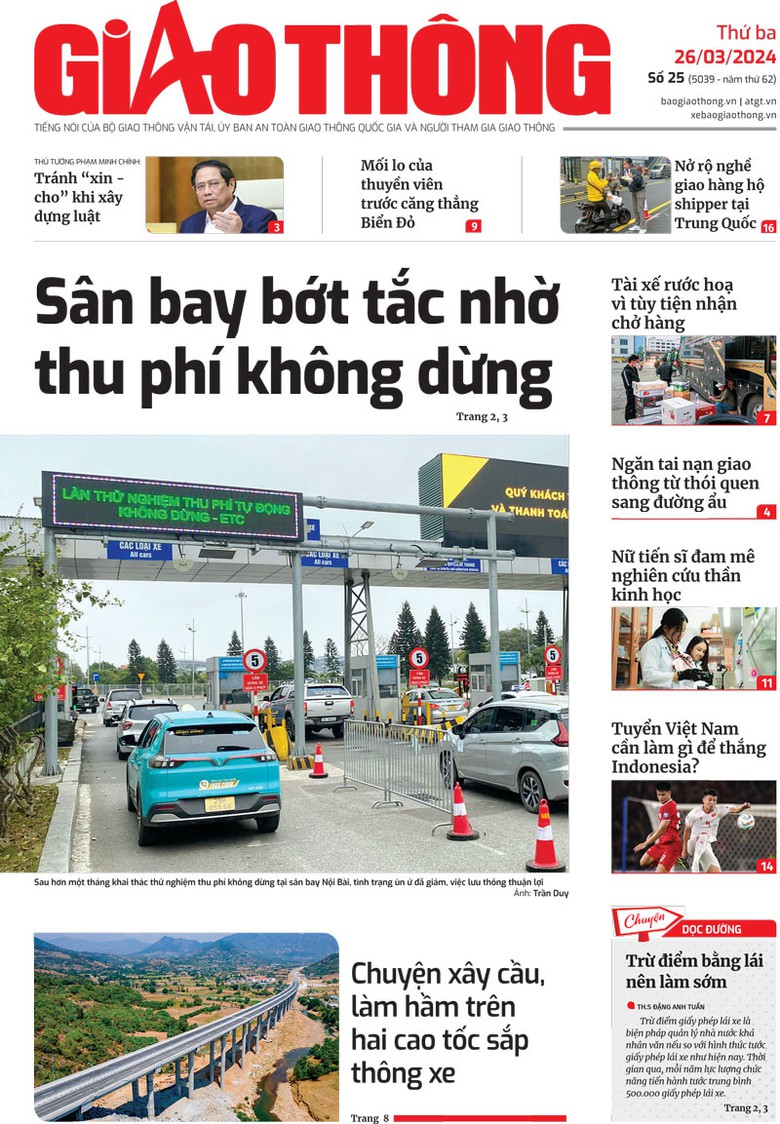 Trang nhất B&aacute;o Giao th&ocirc;ng số 25 ra ng&agrave;y 26/3/2024.