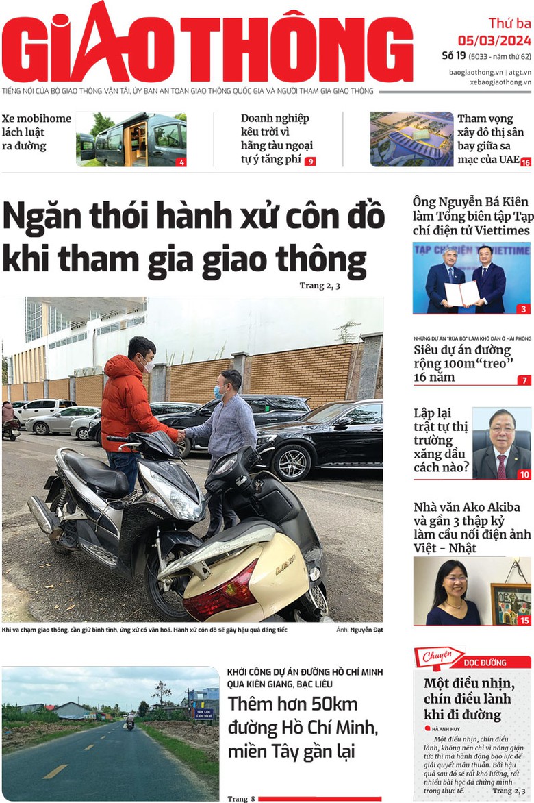 Trang nhất B&aacute;o Giao th&ocirc;ng số 19 ra ng&agrave;y 5/3/2024.