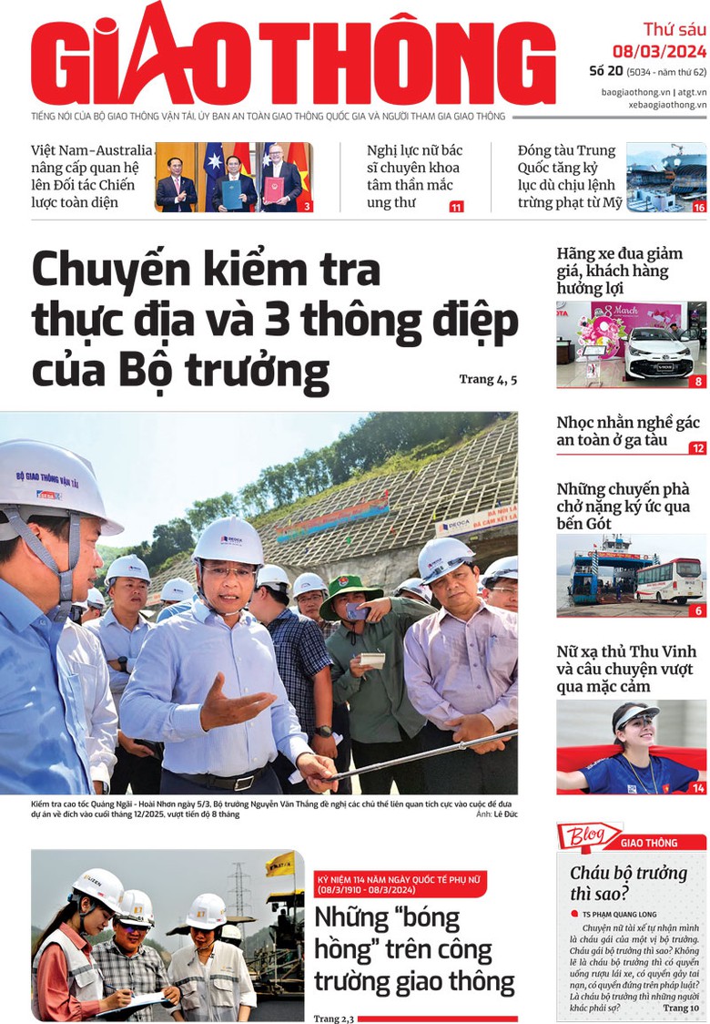 Trang nhất B&aacute;o Giao th&ocirc;ng số 20 ra ng&agrave;y 8/3/2024.