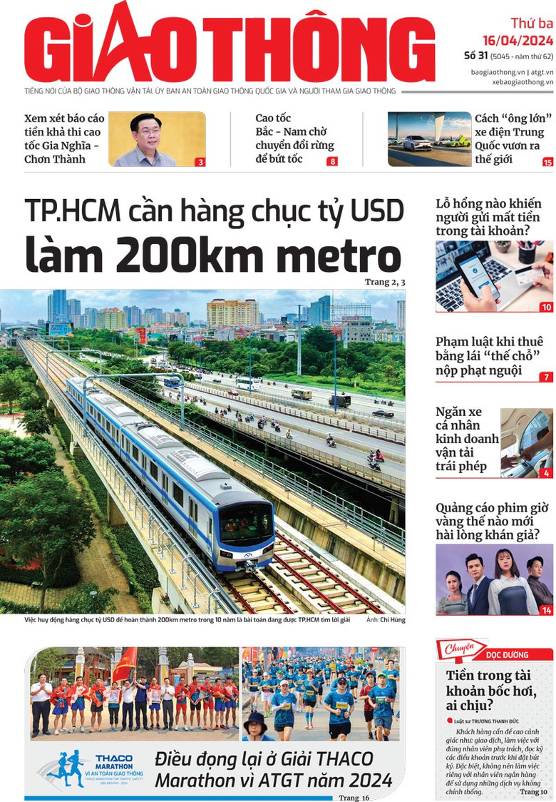 Trang nhất B&aacute;o Giao th&ocirc;ng số 31 ra ng&agrave;y 16/4/2024.
