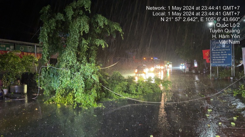 CSGT Tuy&ecirc;n Quang dầm mưa xuy&ecirc;n đ&ecirc;m khắc phục hậu quả gi&ocirc;ng lốc- Ảnh 1.