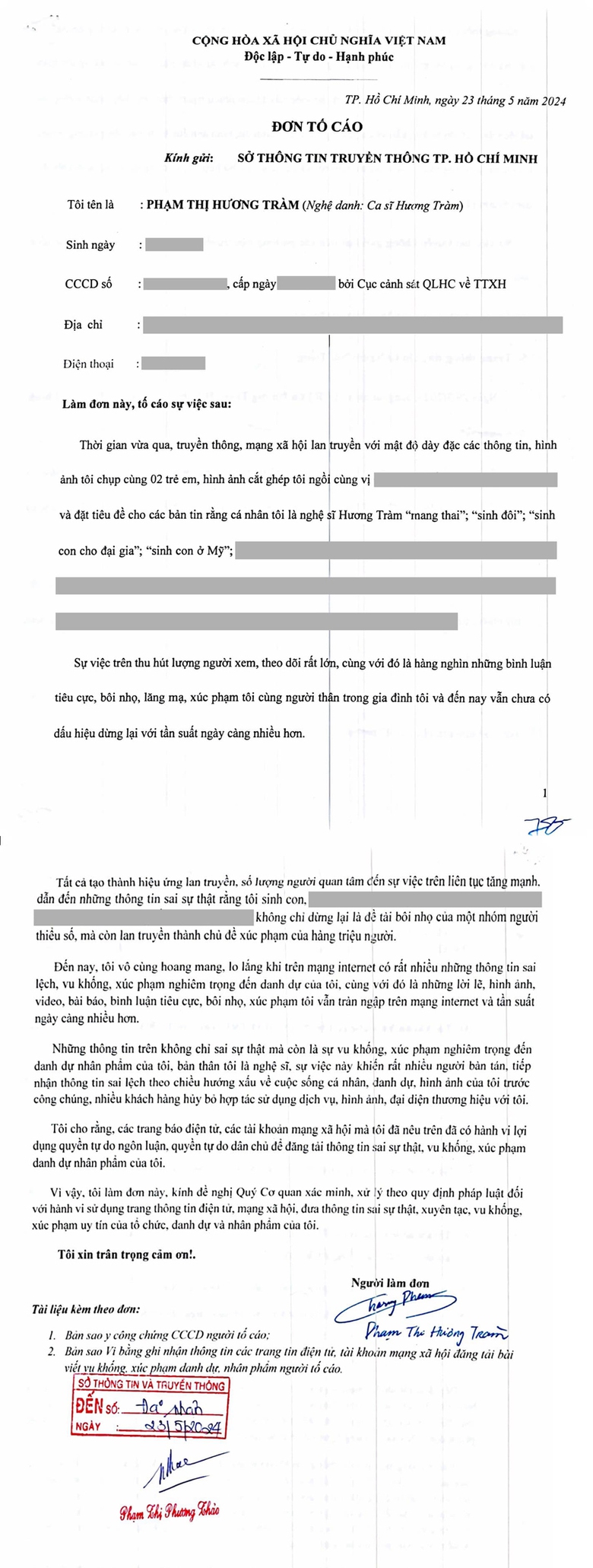Hương Tràm viết gì trong đơn tố cáo gửi Công an thành phố Thủ Đức?- Ảnh 3. Hương Tràm viết gì trong đơn tố cáo gửi Công an thành phố Thủ Đức?- Ảnh 3.
