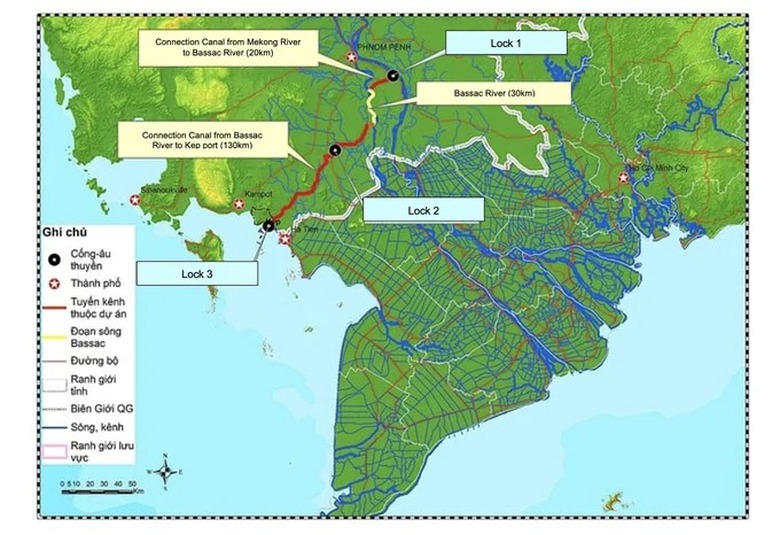 Sơ đồ dự án xây dựng kênh đào Funan Techo. Sơ đồ dự án xây dựng kênh đào Funan Techo.