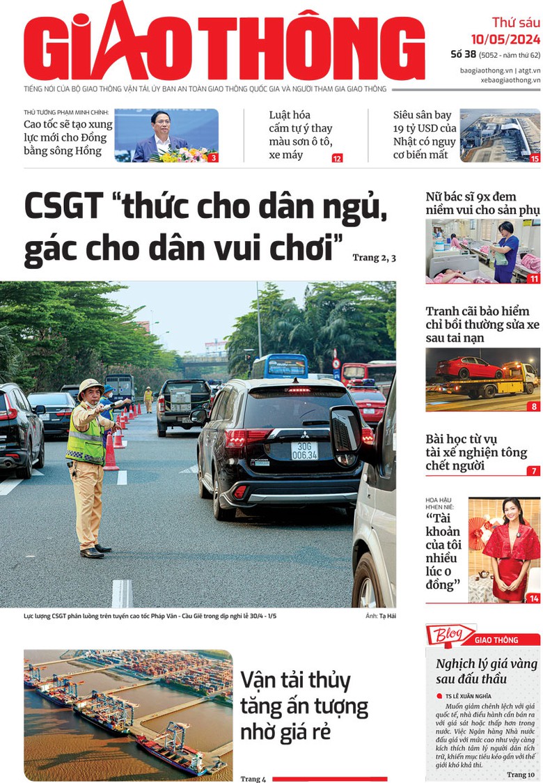 Trang nhất Báo Giao thông số 38 ra ngày 10/5/2024. Trang nhất Báo Giao thông số 38 ra ngày 10/5/2024.