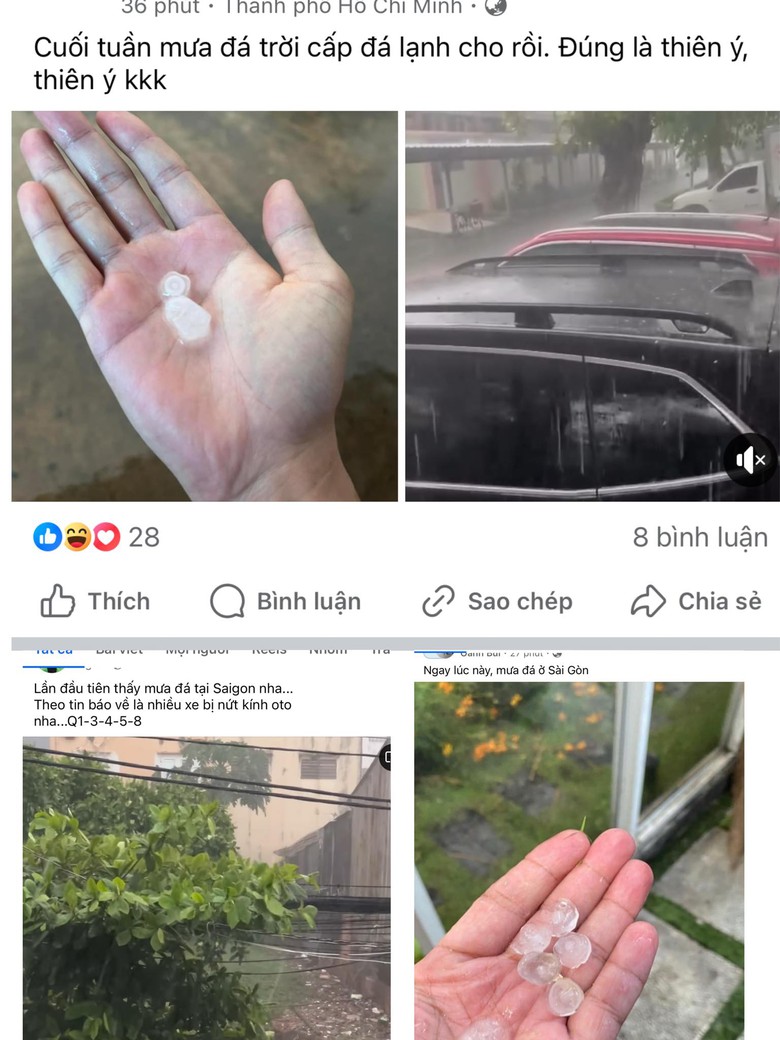 TP.HCM bất ngờ c&oacute; mưa đ&aacute;, người d&acirc;n rần rần khoe mạng x&atilde; hội- Ảnh 1.