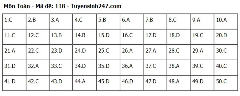 Đ&aacute;p &aacute;n đề thi m&ocirc;n To&aacute;n m&atilde; đề 118 tốt nghiệp THPT 2024- Ảnh 1.