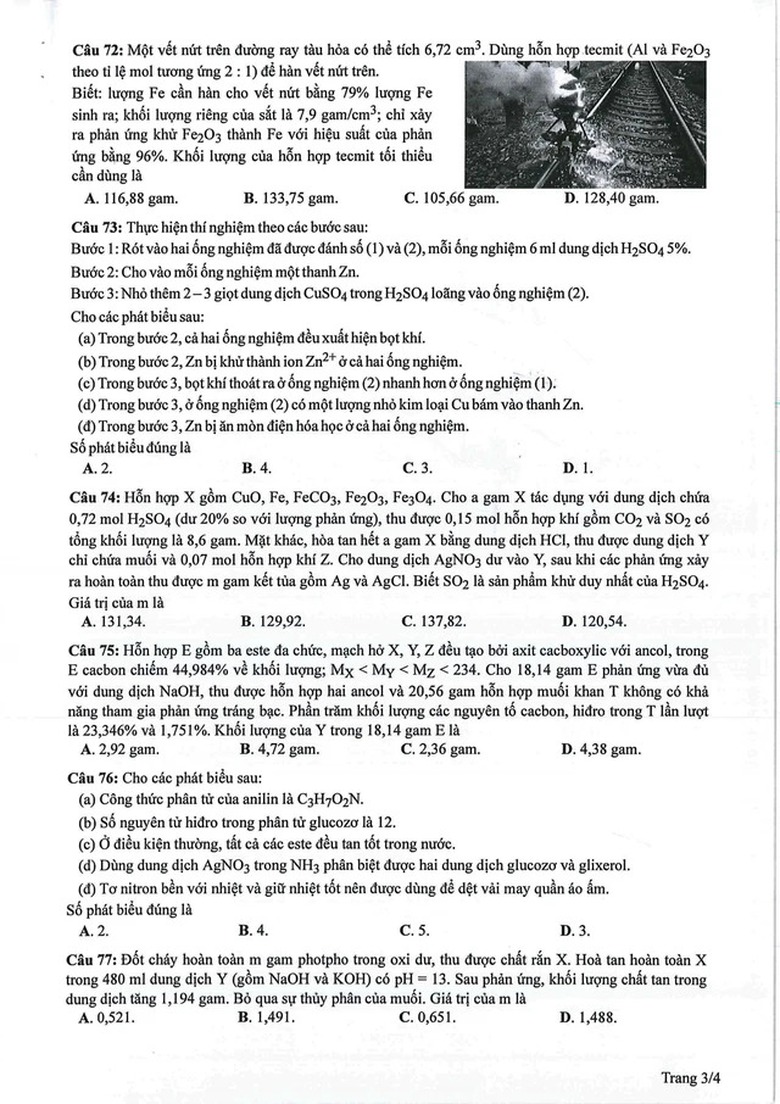 Đáp án đề thi môn Hóa học mã đề 222 tốt nghiệp THPT 2024- Ảnh 4. Đáp án đề thi môn Hóa học mã đề 222 tốt nghiệp THPT 2024- Ảnh 4.