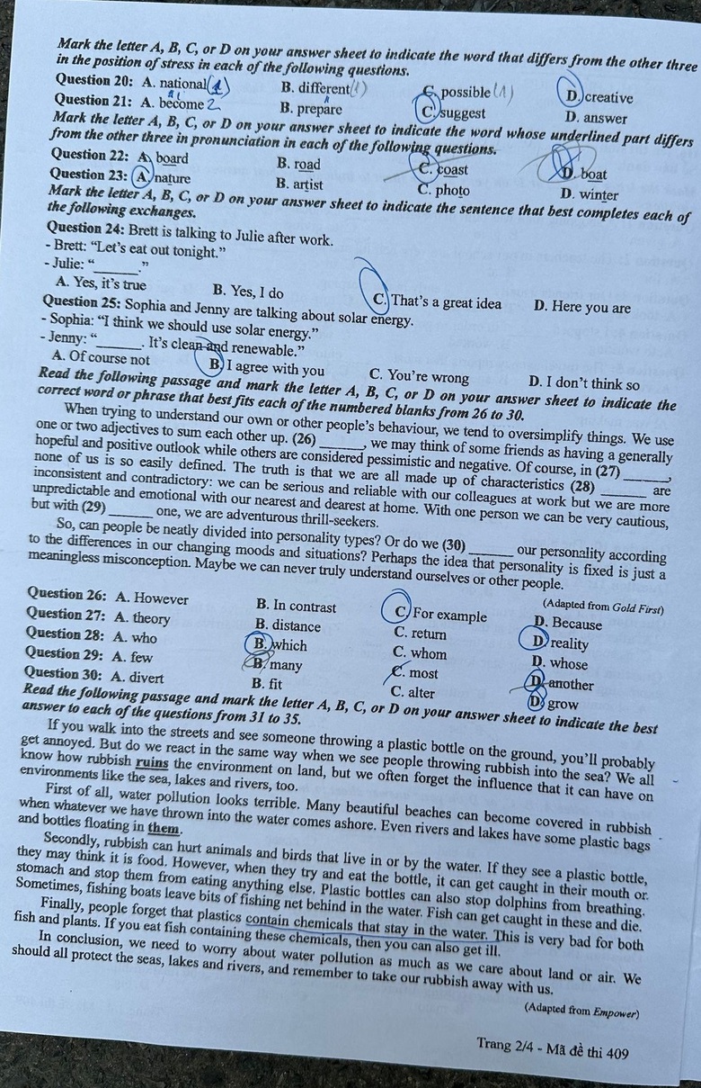 Đ&aacute;p &aacute;n đề thi m&ocirc;n Tiếng Anh THPT 2024 tất cả 24 m&atilde; đề- Ảnh 2.