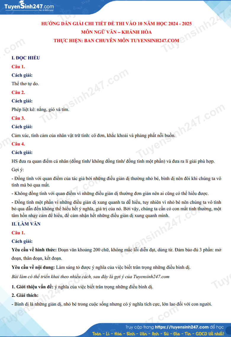 Đ&aacute;p &aacute;n đề thi tuyển sinh lớp 10 m&ocirc;n Ngữ văn tỉnh Kh&aacute;nh H&ograve;a năm 2024- Ảnh 3.