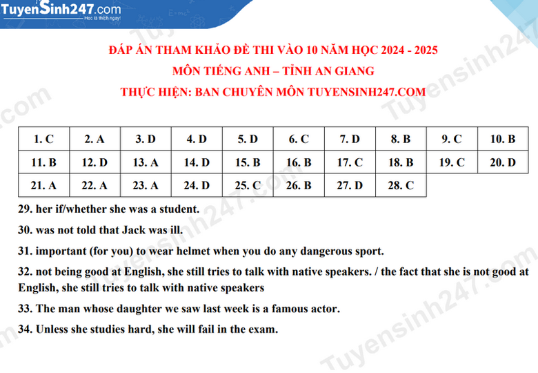 Đáp án đề thi tuyển sinh lớp 10 môn Tiếng Anh An Giang năm 2024- Ảnh 4. Đáp án đề thi tuyển sinh lớp 10 môn Tiếng Anh An Giang năm 2024- Ảnh 4.