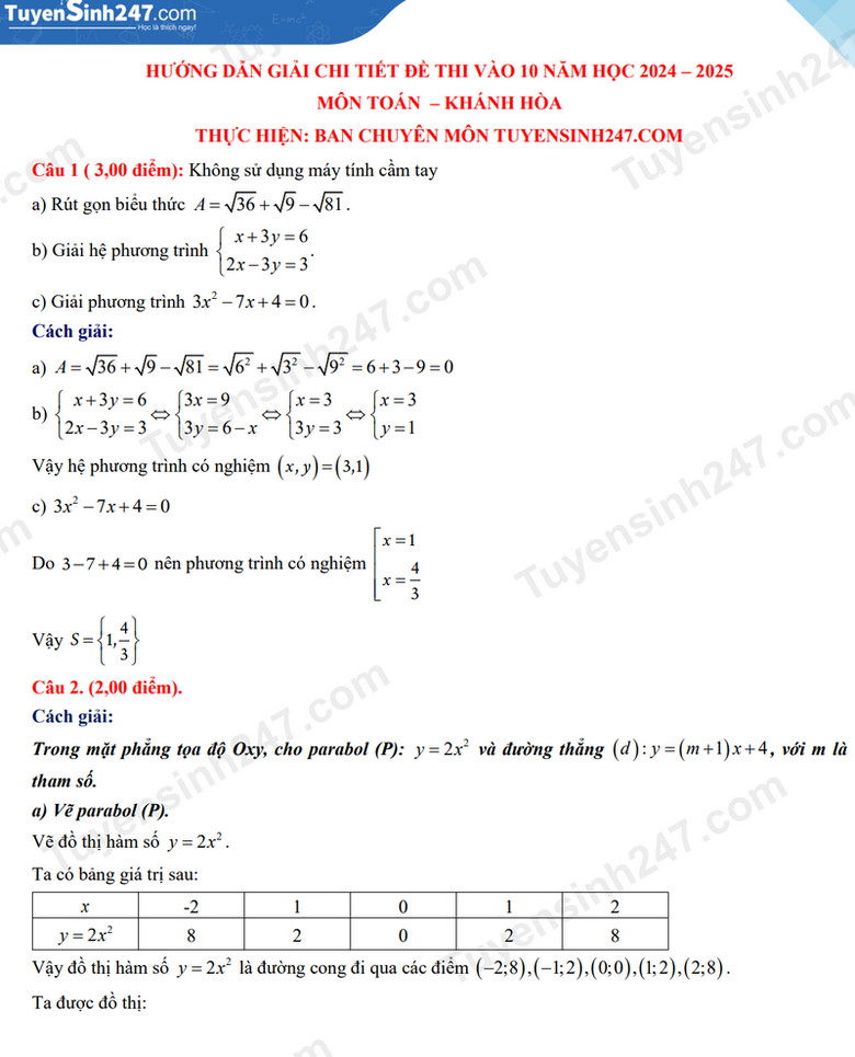 Đáp án đề thi tuyển sinh lớp 10 môn Toán Khánh Hòa năm 2024- Ảnh 3. Đáp án đề thi tuyển sinh lớp 10 môn Toán Khánh Hòa năm 2024- Ảnh 3.