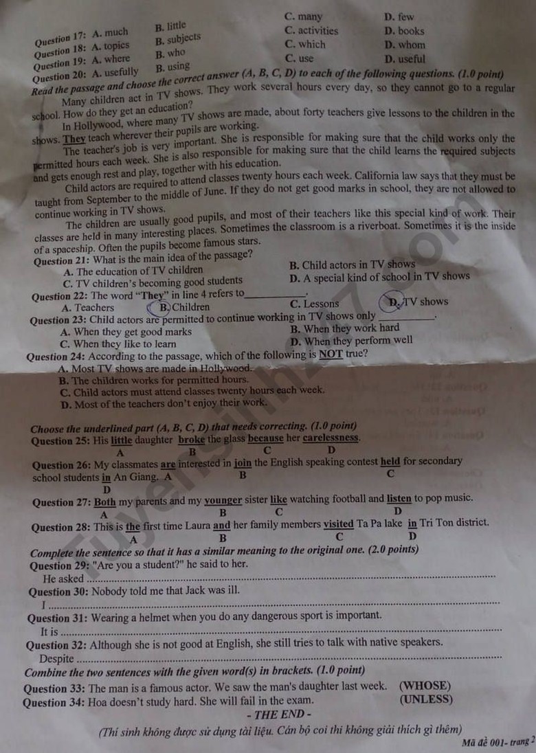 Đáp án đề thi tuyển sinh lớp 10 môn Tiếng Anh An Giang năm 2024- Ảnh 3. Đáp án đề thi tuyển sinh lớp 10 môn Tiếng Anh An Giang năm 2024- Ảnh 3.