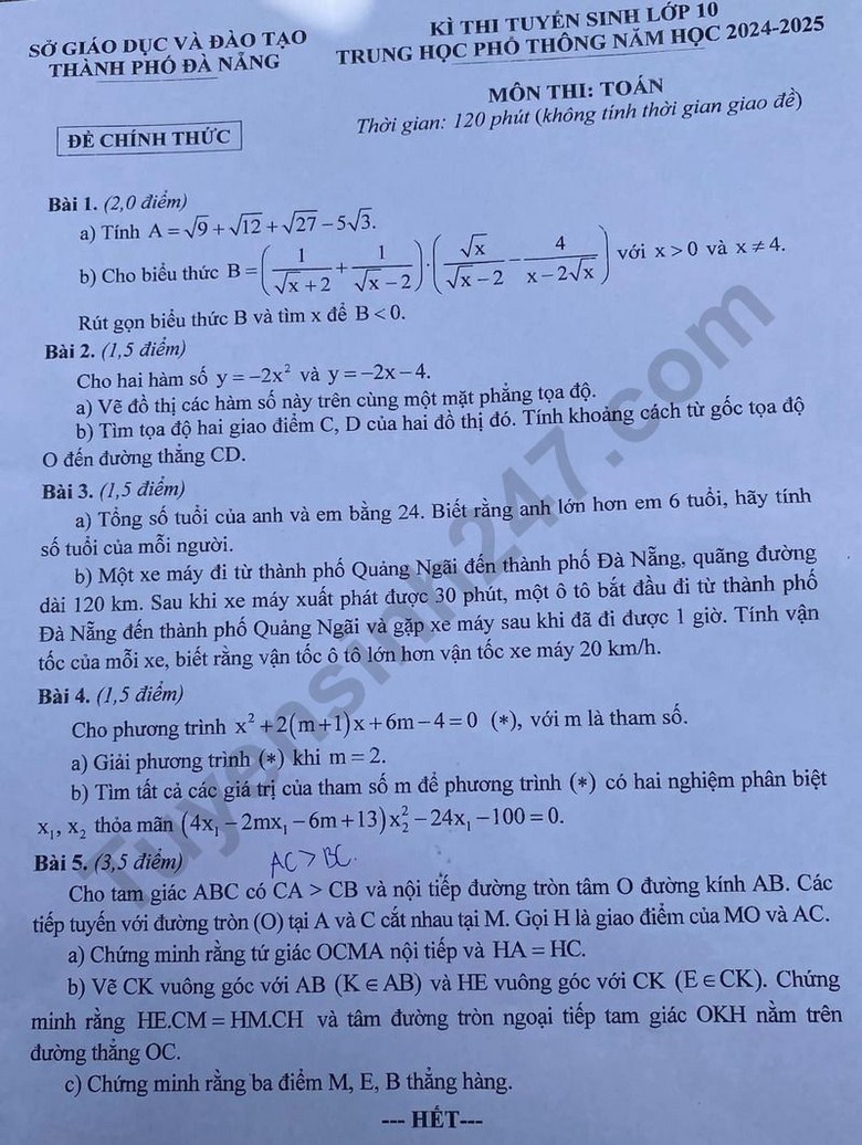 Đáp án đề thi tuyển sinh lớp 10 môn Toán Đà Nẵng năm 2024- Ảnh 2. Đáp án đề thi tuyển sinh lớp 10 môn Toán Đà Nẵng năm 2024- Ảnh 2.