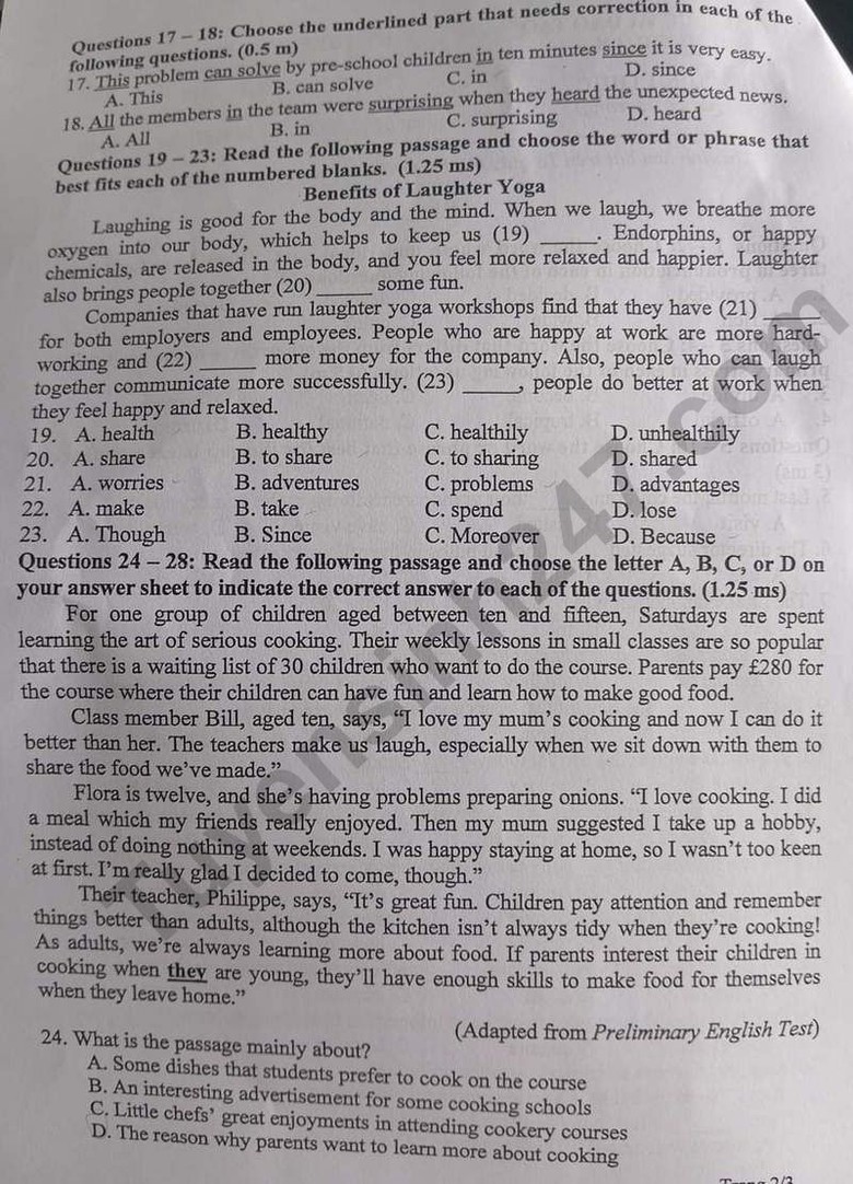 Đáp án đề thi tuyển sinh lớp 10 môn Tiếng Anh Bình Thuận năm 2024- Ảnh 3. Đáp án đề thi tuyển sinh lớp 10 môn Tiếng Anh Bình Thuận năm 2024- Ảnh 3.