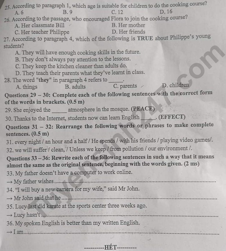 Đáp án đề thi tuyển sinh lớp 10 môn Tiếng Anh Bình Thuận năm 2024- Ảnh 4. Đáp án đề thi tuyển sinh lớp 10 môn Tiếng Anh Bình Thuận năm 2024- Ảnh 4.