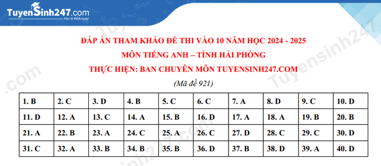 Đ&aacute;p &aacute;n đề thi tuyển sinh lớp 10 m&ocirc;n Tiếng Anh Hải Ph&ograve;ng năm 2024- Ảnh 6.