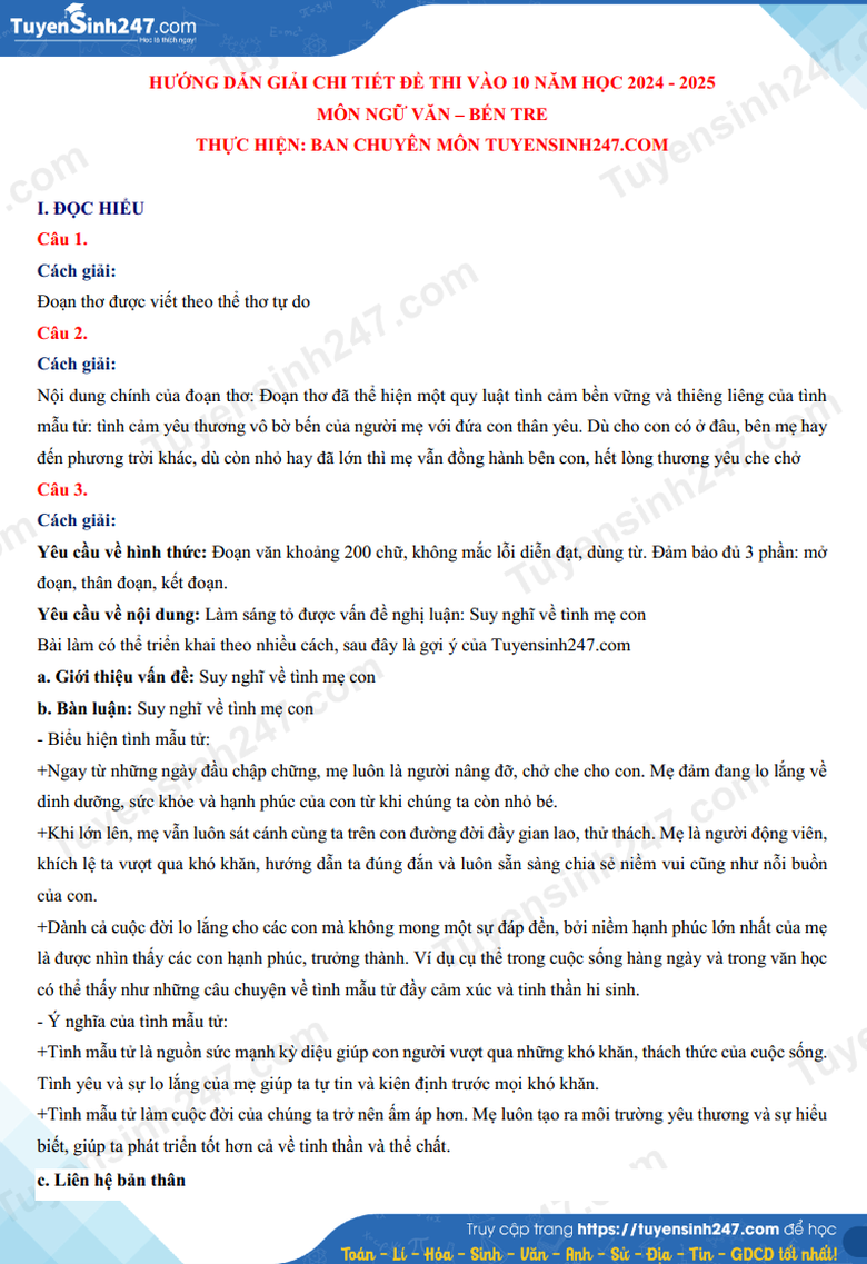 Đ&aacute;p &aacute;n đề thi tuyển sinh lớp 10 m&ocirc;n Ngữ văn Bến Tre năm 2024- Ảnh 3.