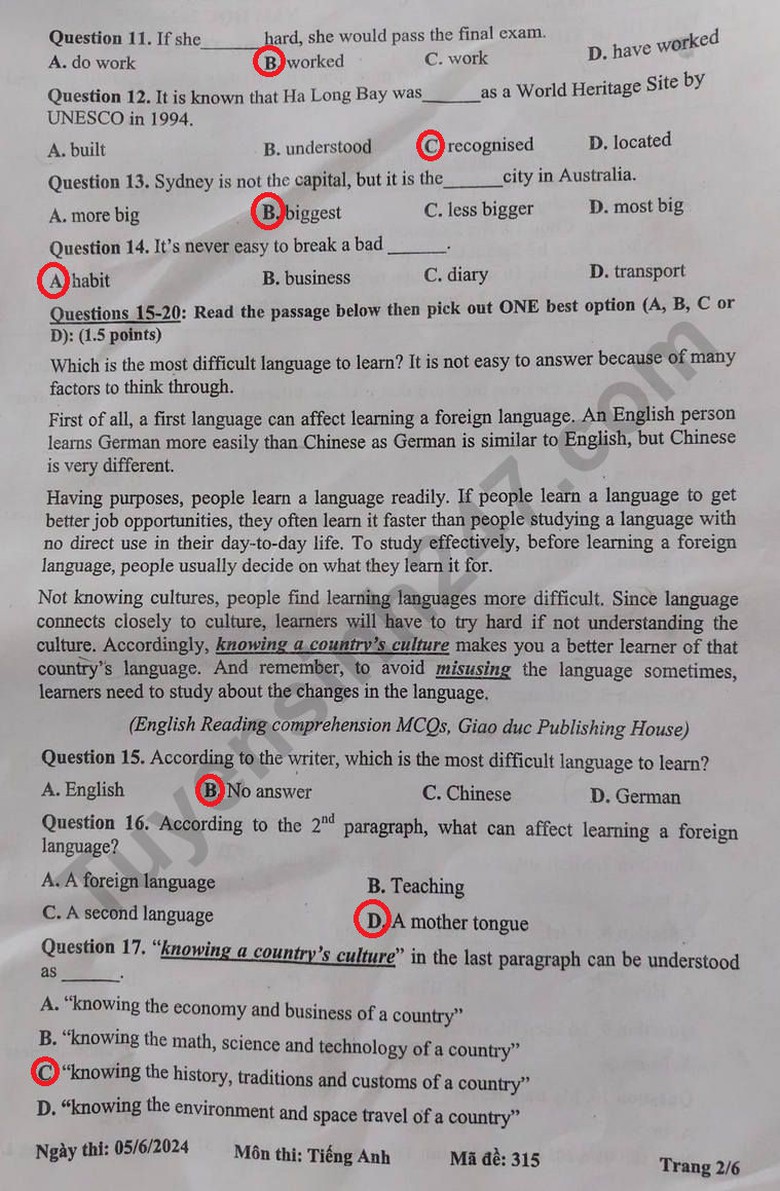 Đ&aacute;p &aacute;n đề thi tuyển sinh lớp 10 m&ocirc;n Tiếng Anh Tiền Giang năm 2024- Ảnh 3.