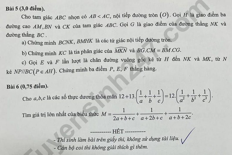 Đ&aacute;p &aacute;n đề thi tuyển sinh lớp 10 m&ocirc;n To&aacute;n Hải Ph&ograve;ng năm 2024- Ảnh 3.