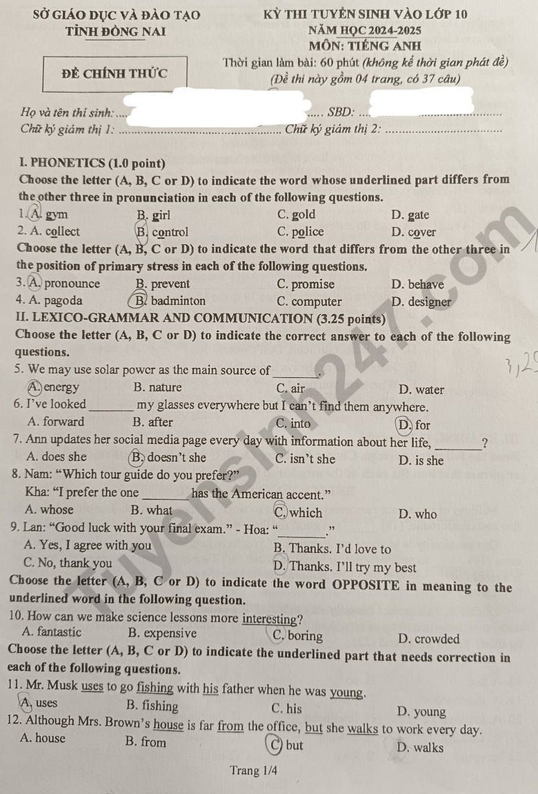 Đáp án đề thi tuyển sinh lớp 10 môn Tiếng Anh Đồng Nai năm 2024- Ảnh 2. Đáp án đề thi tuyển sinh lớp 10 môn Tiếng Anh Đồng Nai năm 2024- Ảnh 2.