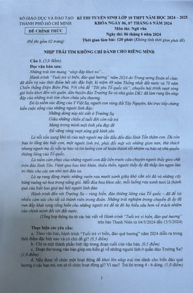 Đề thi Ngữ văn lớp 10 tại TP.HCM: Vừa sức, dự đo&aacute;n c&oacute; nhiều b&agrave;i viết tốt- Ảnh 1.