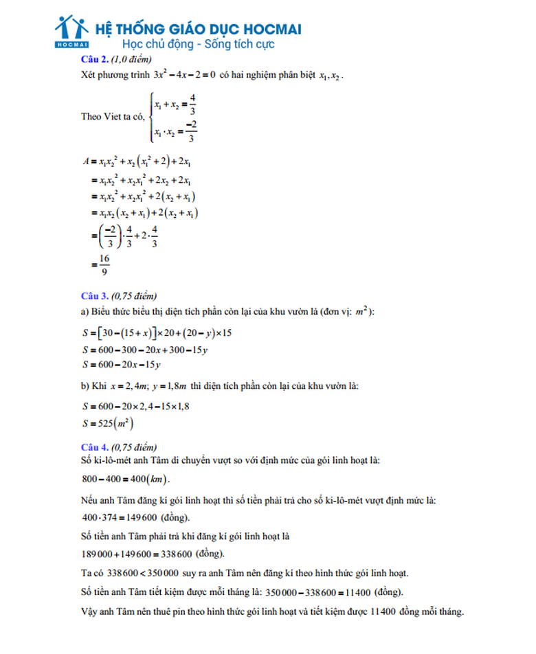 Đ&aacute;p &aacute;n đề thi tuyển sinh v&agrave;o lớp 10 m&ocirc;n To&aacute;n TP.HCM năm 2024- Ảnh 3.