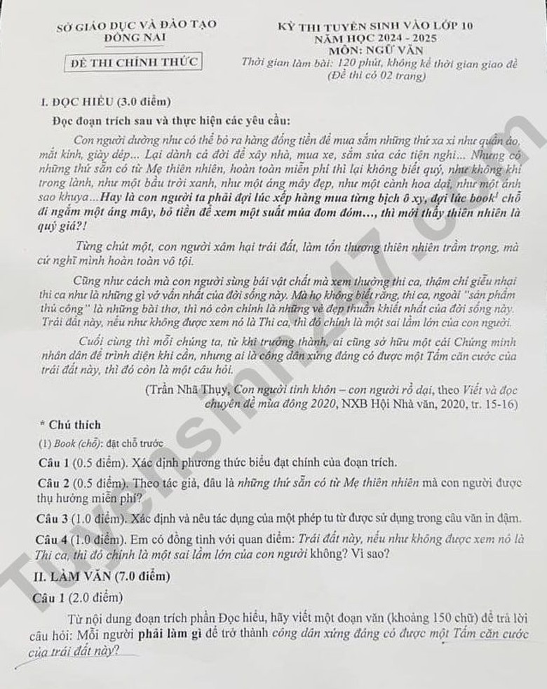 Đ&aacute;p &aacute;n đề thi tuyển sinh lớp 10 m&ocirc;n Ngữ văn Đồng Nai năm 2024- Ảnh 5.