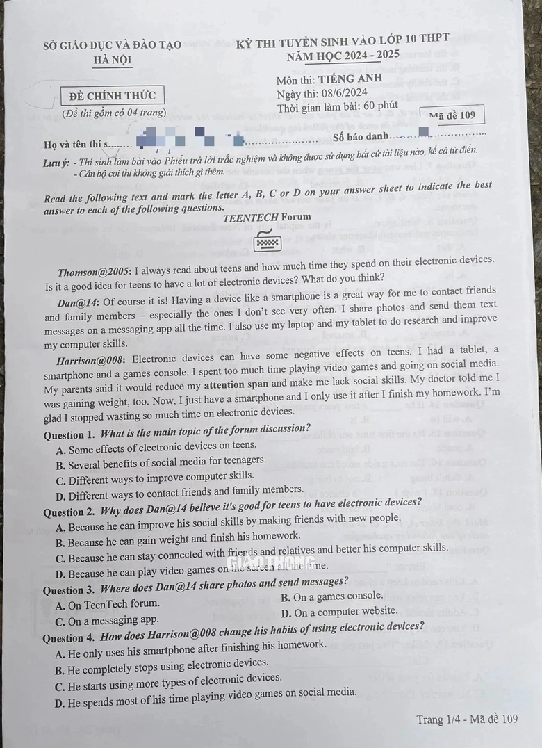 Đ&aacute;p &aacute;n đề thi tuyển sinh lớp 10 m&ocirc;n Tiếng Anh H&agrave; Nội năm 2024- Ảnh 26.