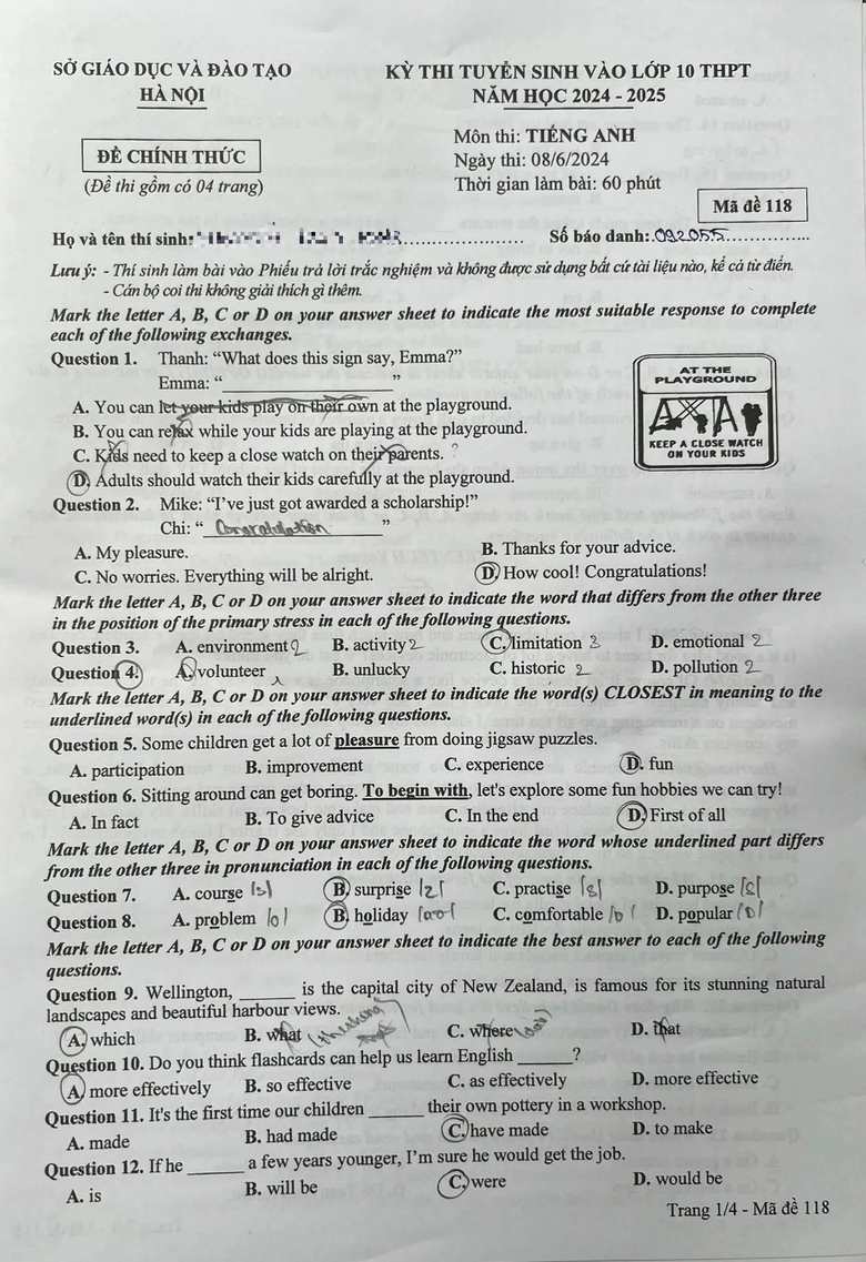Đ&aacute;p &aacute;n đề thi tuyển sinh lớp 10 m&ocirc;n Tiếng Anh H&agrave; Nội năm 2024- Ảnh 30.