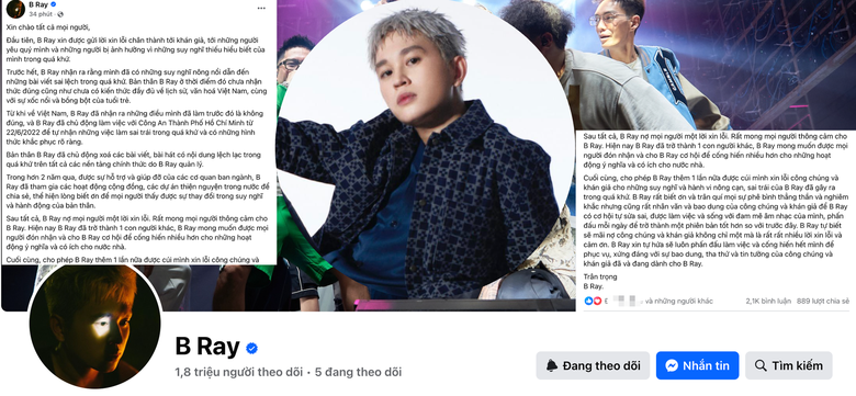 Rapper B Ray xin lỗi v&igrave; h&agrave;nh vi n&ocirc;ng cạn, sai tr&aacute;i- Ảnh 2.