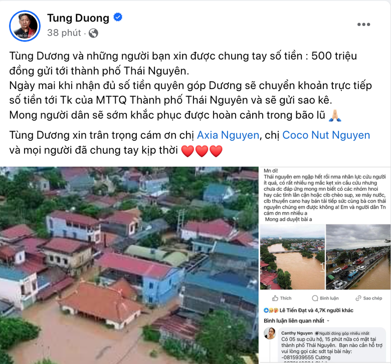 T&ugrave;ng Dương, Uy&ecirc;n Linh v&agrave; nghệ sĩ Việt ủng hộ đồng b&agrave;o v&ugrave;ng b&atilde;o lũ sau b&atilde;o Yagi- Ảnh 1.