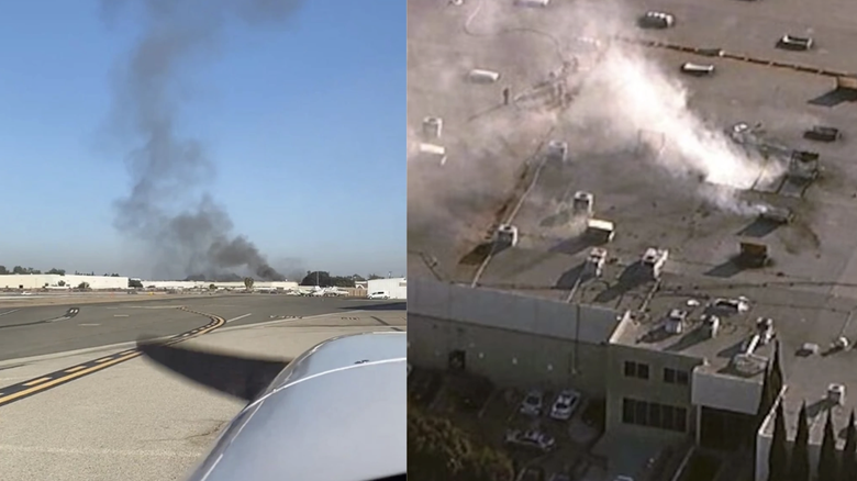 Mỹ: Máy bay rơi xuống nóc nhà kho rồi bốc cháy dữ dội- Ảnh 1. Mỹ: Máy bay rơi xuống nóc nhà kho rồi bốc cháy dữ dội- Ảnh 1.