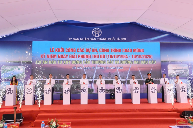 Khởi c&ocirc;ng cầu Thượng C&aacute;t hơn 7.300 tỷ đồng bắc qua s&ocirc;ng Hồng- Ảnh 1.