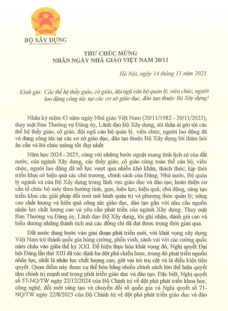 Bộ trưởng Trần Hồng Minh gửi thư ch&uacute;c mừng Ng&agrave;y Nh&agrave; gi&aacute;o Việt Nam 20/11- Ảnh 2.