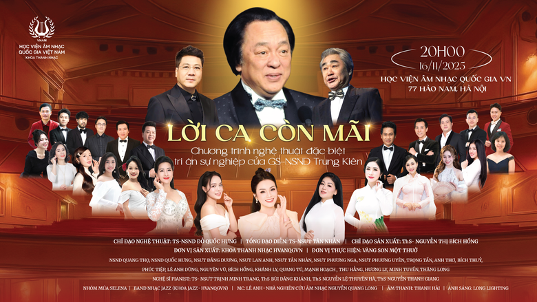 C&aacute;c thế hệ học tr&ograve; tri &acirc;n NSND Trung Ki&ecirc;n trong đ&ecirc;m nhạc "Lời ca c&ograve;n m&atilde;i"- Ảnh 2.