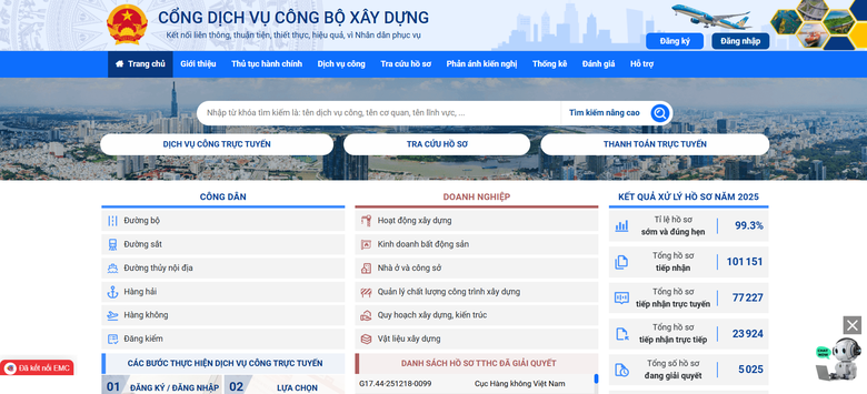 Bộ X&acirc;y dựng li&ecirc;n tục xếp hạng 1 trong khối c&aacute;c bộ, ng&agrave;nh về chất lượng cung cấp DVC trong năm 2025. (Ảnh minh họa)