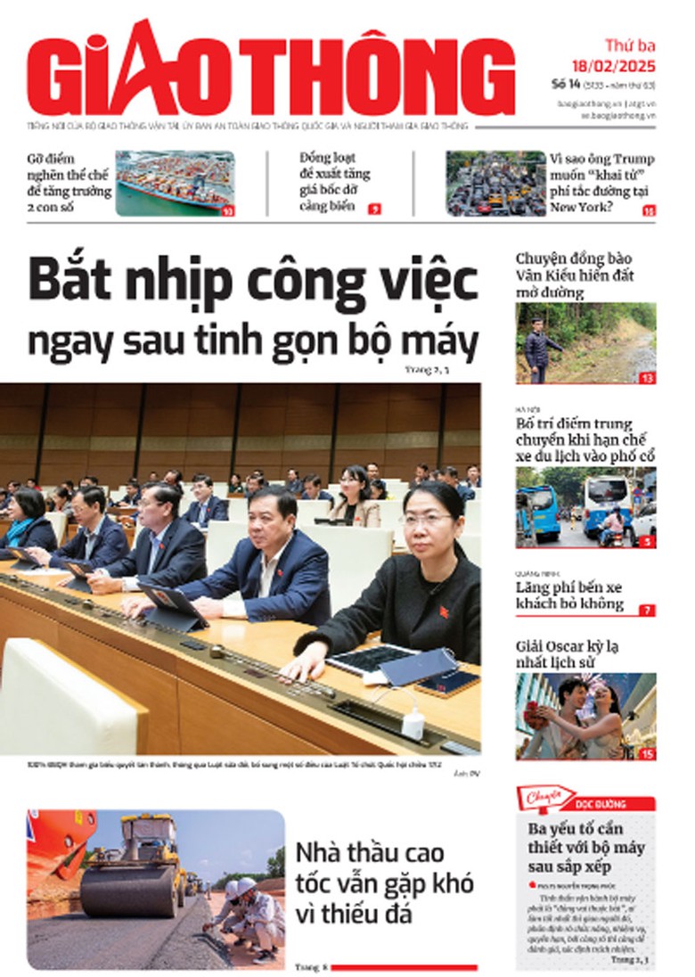Trang nhất B&aacute;o Giao th&ocirc;ng số 14 ra ng&agrave;y 18/2/2025.