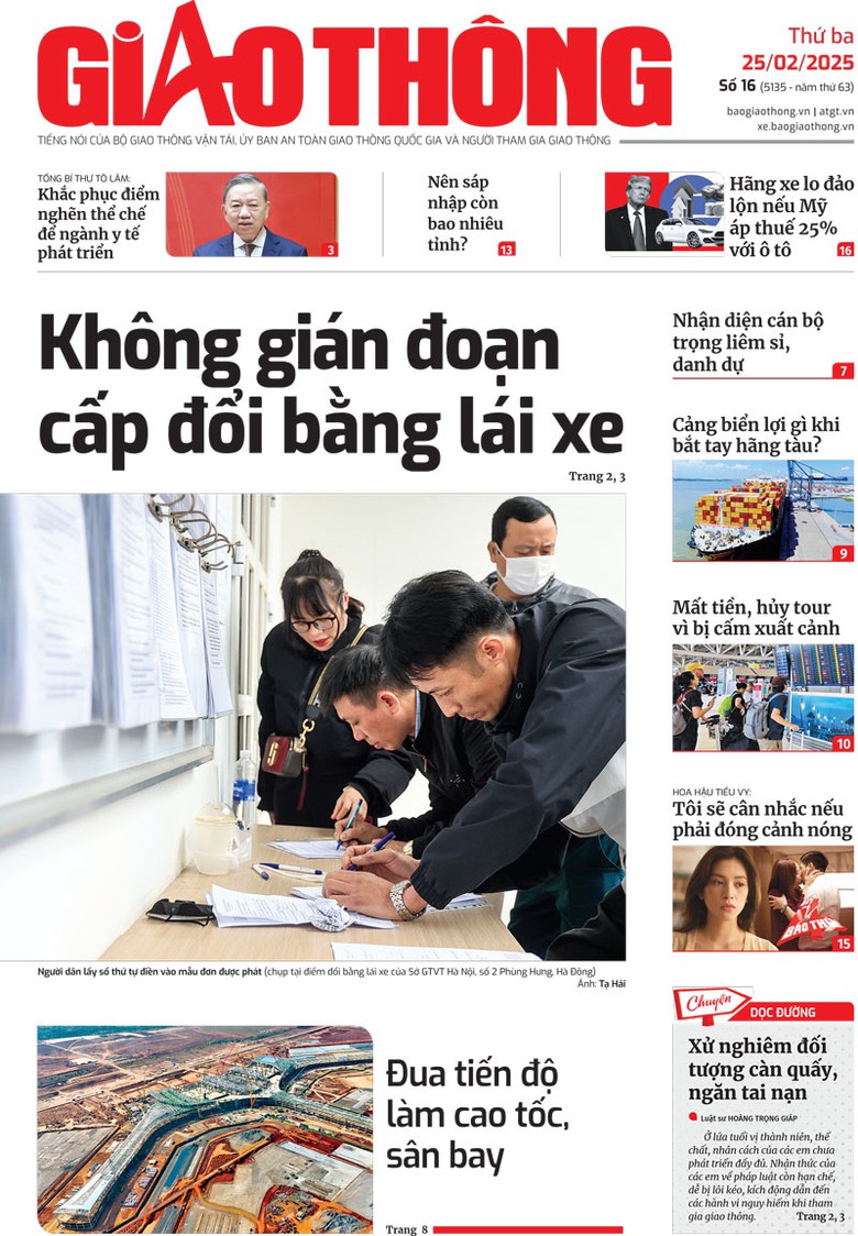 Trang nhất B&aacute;o Giao th&ocirc;ng số 16 ra ng&agrave;y 25/2/2025.