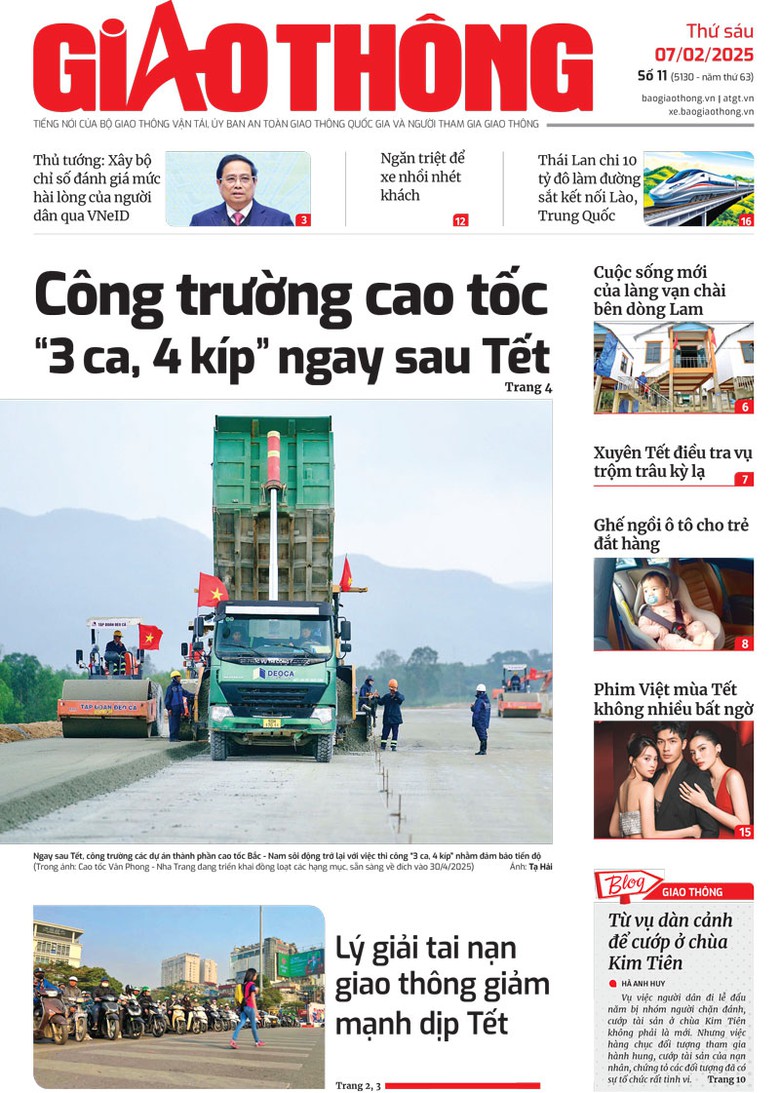 Trang nhất B&aacute;o Giao th&ocirc;ng số 11 ra ng&agrave;y 7/1/2025.