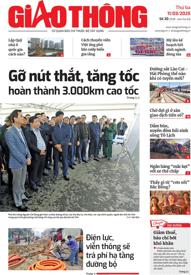 Trang nhất Báo Giao thông số 20 ra ngày 11/3/2025. Trang nhất Báo Giao thông số 20 ra ngày 11/3/2025.