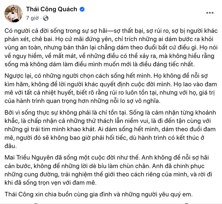Thái Công gây tranh cãi lấy chuyện Mai Triều Nguyên qua đời để PR cho bản thân- Ảnh 4. Thái Công gây tranh cãi lấy chuyện Mai Triều Nguyên qua đời để PR cho bản thân- Ảnh 4.