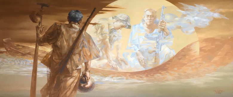 Tái hiện ký ức hào hùng tại triển lãm mỹ thuật kỷ niệm 50 năm Ngày thống nhất đất nước- Ảnh 4. Tái hiện ký ức hào hùng tại triển lãm mỹ thuật kỷ niệm 50 năm Ngày thống nhất đất nước- Ảnh 4.