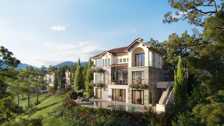 A large house with a pool and trees  AI-generated content may be incorrect.