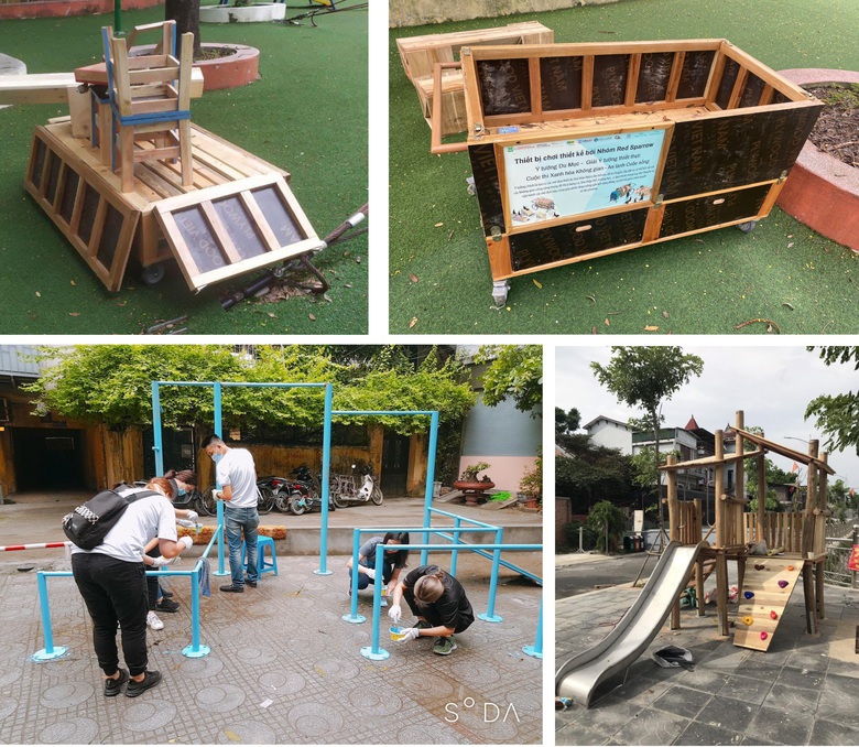 Một số đề xuất s&acirc;n chơi cố định m&agrave; Think Playgrounds dự kiến lắp đặt tại tuyến phố đi bộ Ngọc Kh&aacute;nh. (Ảnh: Think Playgrounds)