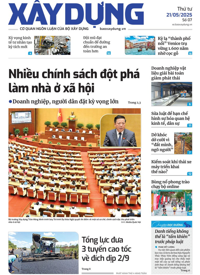 Trang nhất B&aacute;o X&acirc;y dựng số 7 ra ng&agrave;y 21/5/2025.