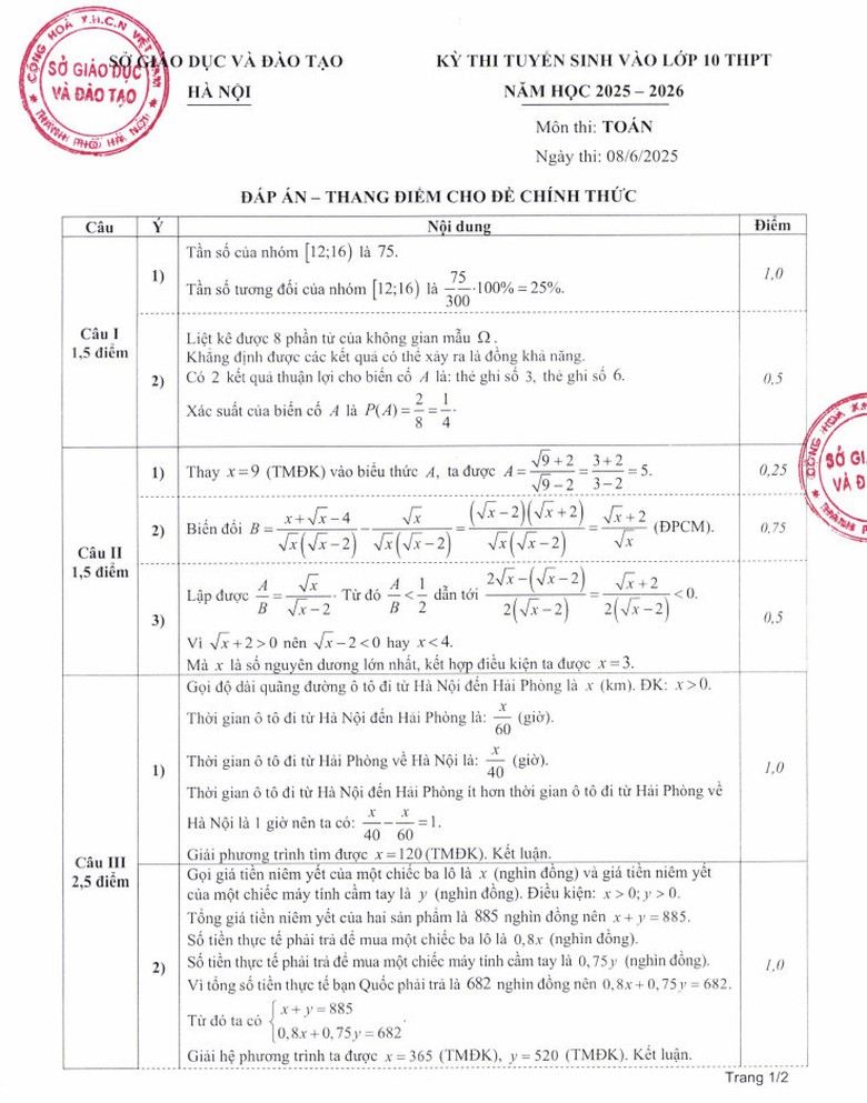 Đ&aacute;p &aacute;n đề thi tuyển sinh lớp 10 m&ocirc;n To&aacute;n H&agrave; Nội năm 2025- Ảnh 2.