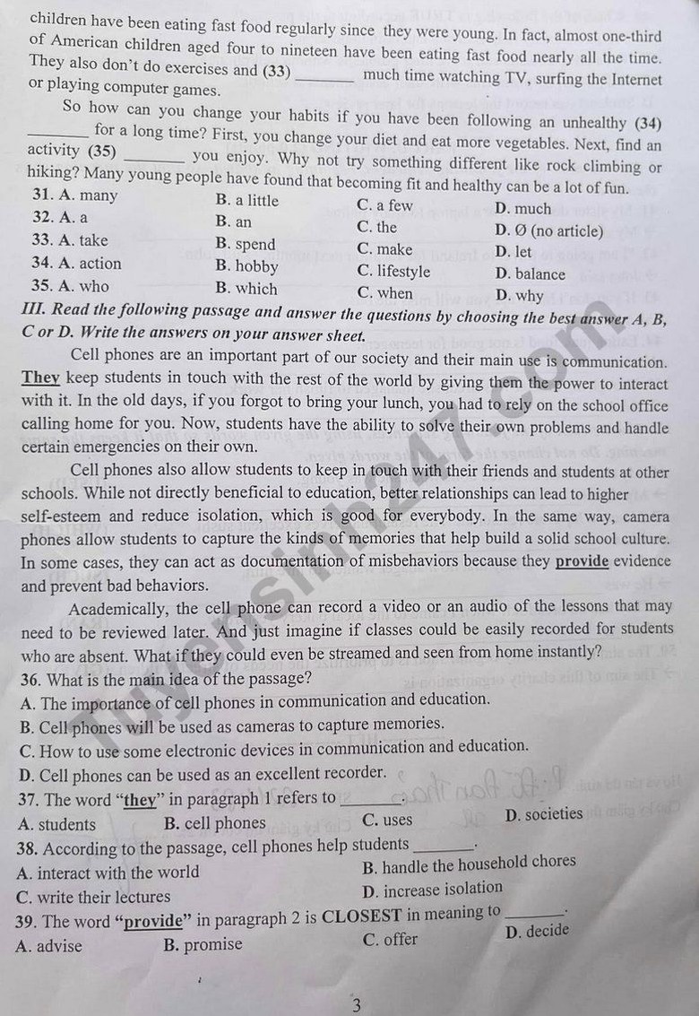 Đáp án đề thi tuyển sinh lớp 10 môn Tiếng Anh Thanh Hóa năm 2025- Ảnh 5. Đáp án đề thi tuyển sinh lớp 10 môn Tiếng Anh Thanh Hóa năm 2025- Ảnh 5.