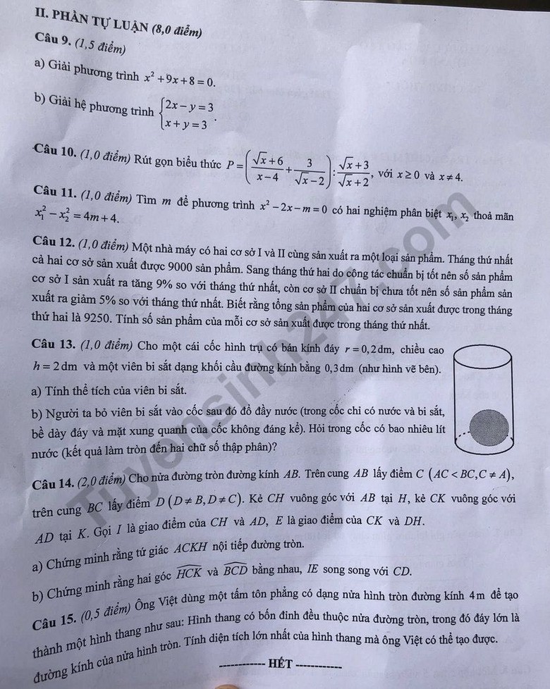 Đ&aacute;p &aacute;n đề thi tuyển sinh lớp 10 m&ocirc;n To&aacute;n Thanh H&oacute;a năm 2025- Ảnh 3.