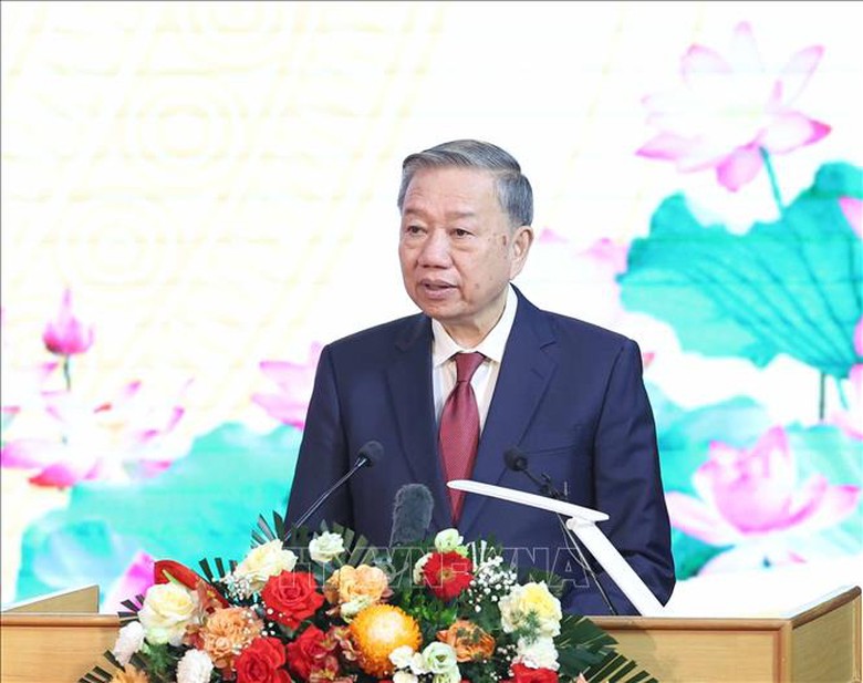 Tổng B&iacute; thư T&ocirc; L&acirc;m ph&aacute;t biểu tại lễ kỷ niệm 110 năm ng&agrave;y sinh Tổng B&iacute; thư Nguyễn Văn Linh- Ảnh 1.