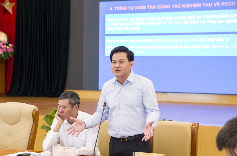 Cục trưởng Cục Gi&aacute;m định nh&agrave; nước về chất lượng c&ocirc;ng tr&igrave;nh x&acirc;y dựng Ho&agrave;ng Hải chia sẻ về nội dung hướng dẫn tổ chức thực hiện kiểm tra c&ocirc;ng t&aacute;c nghiệm thu về PCCC thuộc lĩnh vực quản l&yacute; của Bộ X&acirc;y dựng.